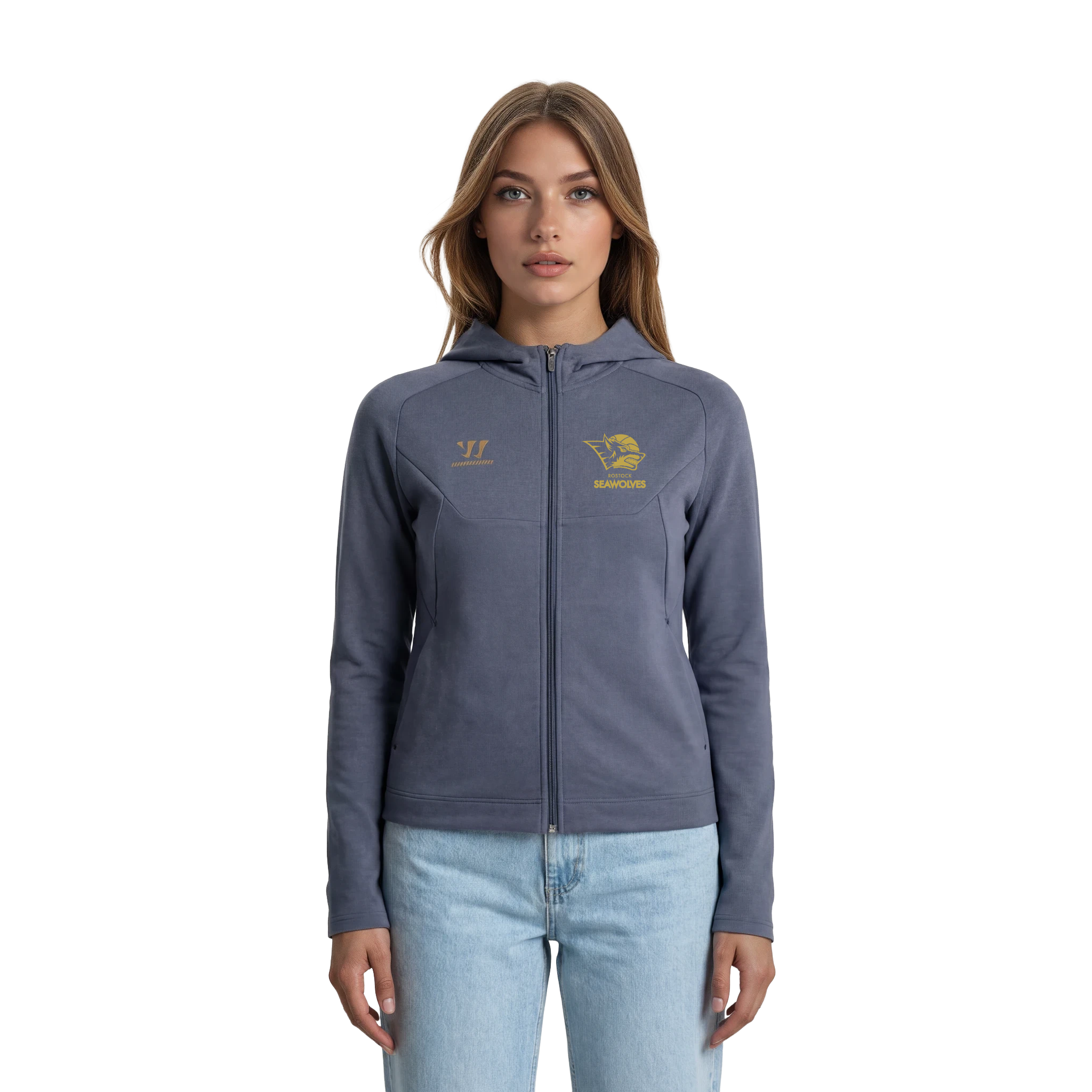 Frau mit ZipHoodie graublau